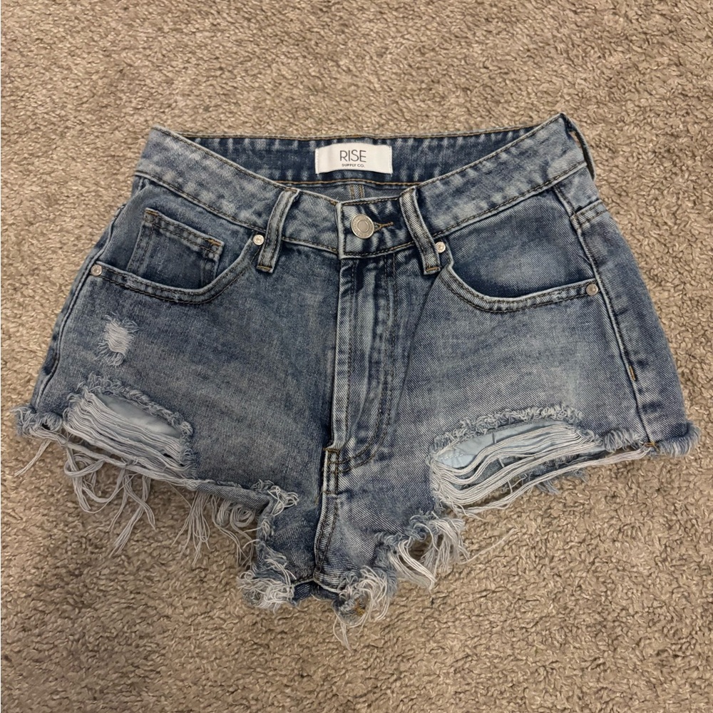 Women's Distressed Denim Shorts - Blue
